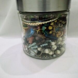Glass Jar with Assorted Jewelry